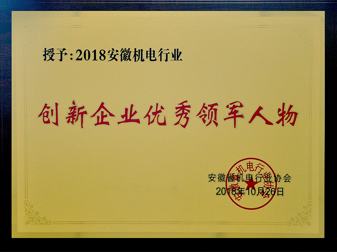 2018年安徽机电行业创新企业优秀领军人物2018